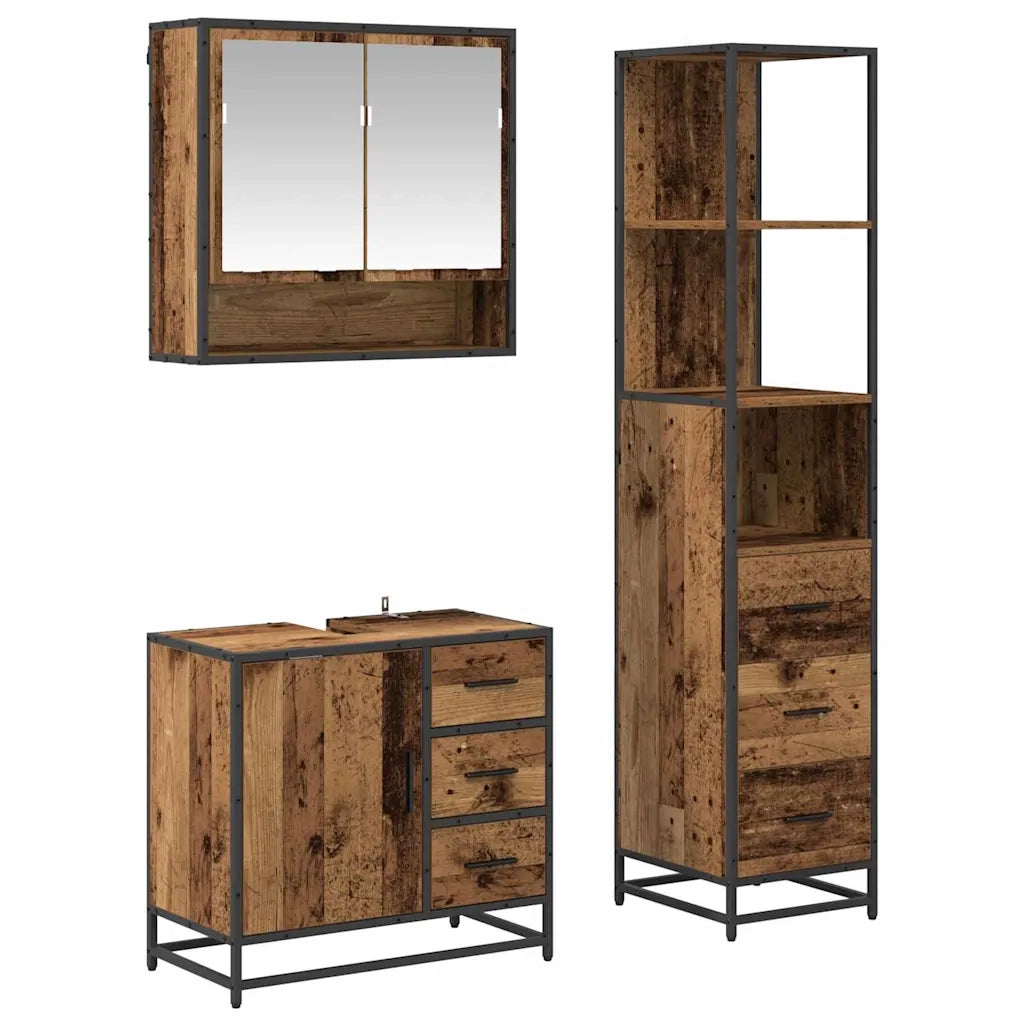 Set di mobili per il bagno con cassetto 3 pcs Legno vecchio