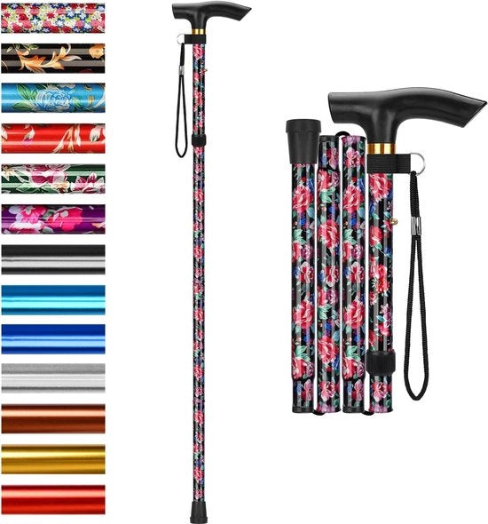 Polo Walking Stick Opvougbare- Verstelbare Altezza- Leggero Portatile- Manubrio a T- per Anziani Disabili- Uomini Donne- Rosso Carminio