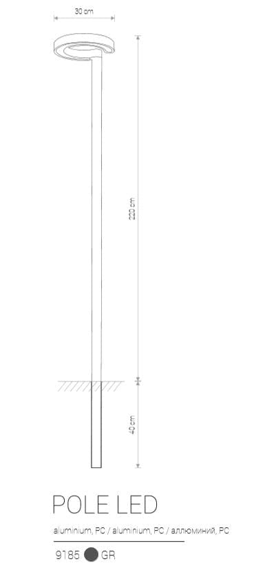 Lampione da giardino LED Nowodvorski POLE grafite 220cm