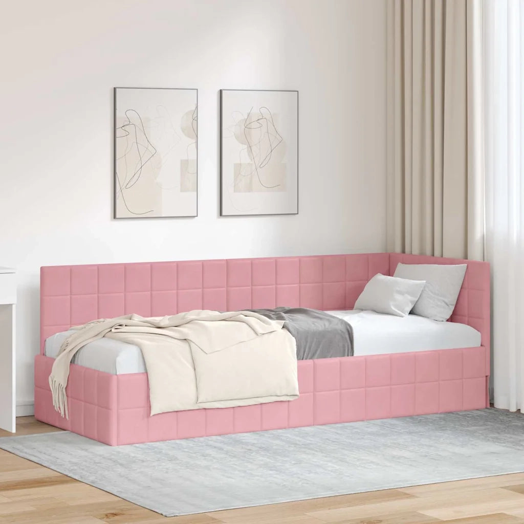 Cornice del letto ad angolo Rosa 80 cm x 200 cm Velluto 42016371