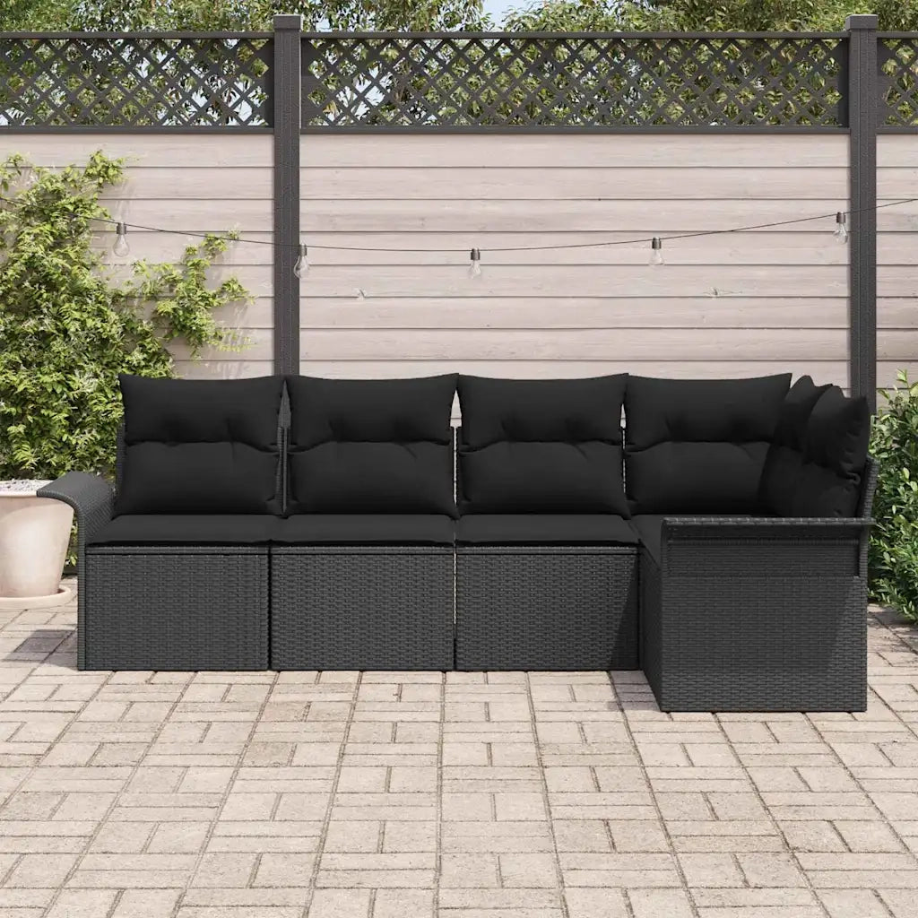 Set Divano da Giardino con archiviazione 5 pcs Nero polyrattan 3354032