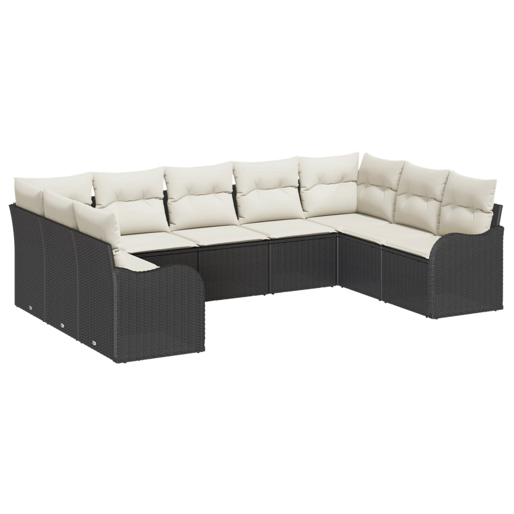 Set divano da giardino 9 pezzi con cuscini Nero Polirattan