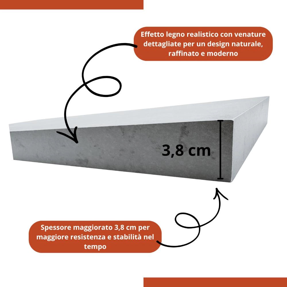 Mensola da muro in Legno MDF con staffe a scomparsa 60x23x3,8 cm Colore Cemento