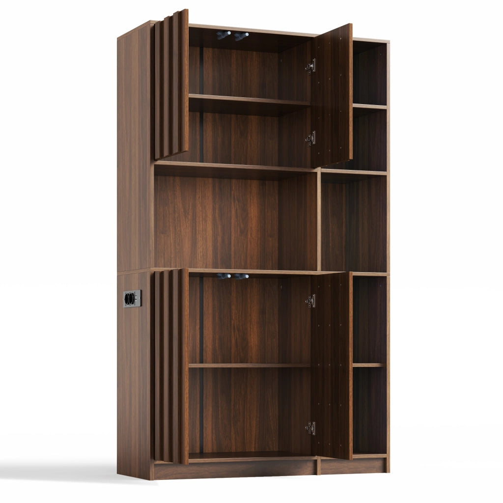 Credenza da cucina con 2 ante e vani aperti; LED RGB; in MDF; noce