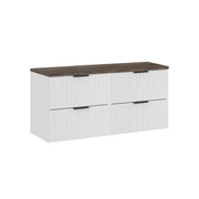 Set da bagno NOXERA 120 cm – Mobile sospeso bianco alpino con piano per lavabo effetto legno di abete