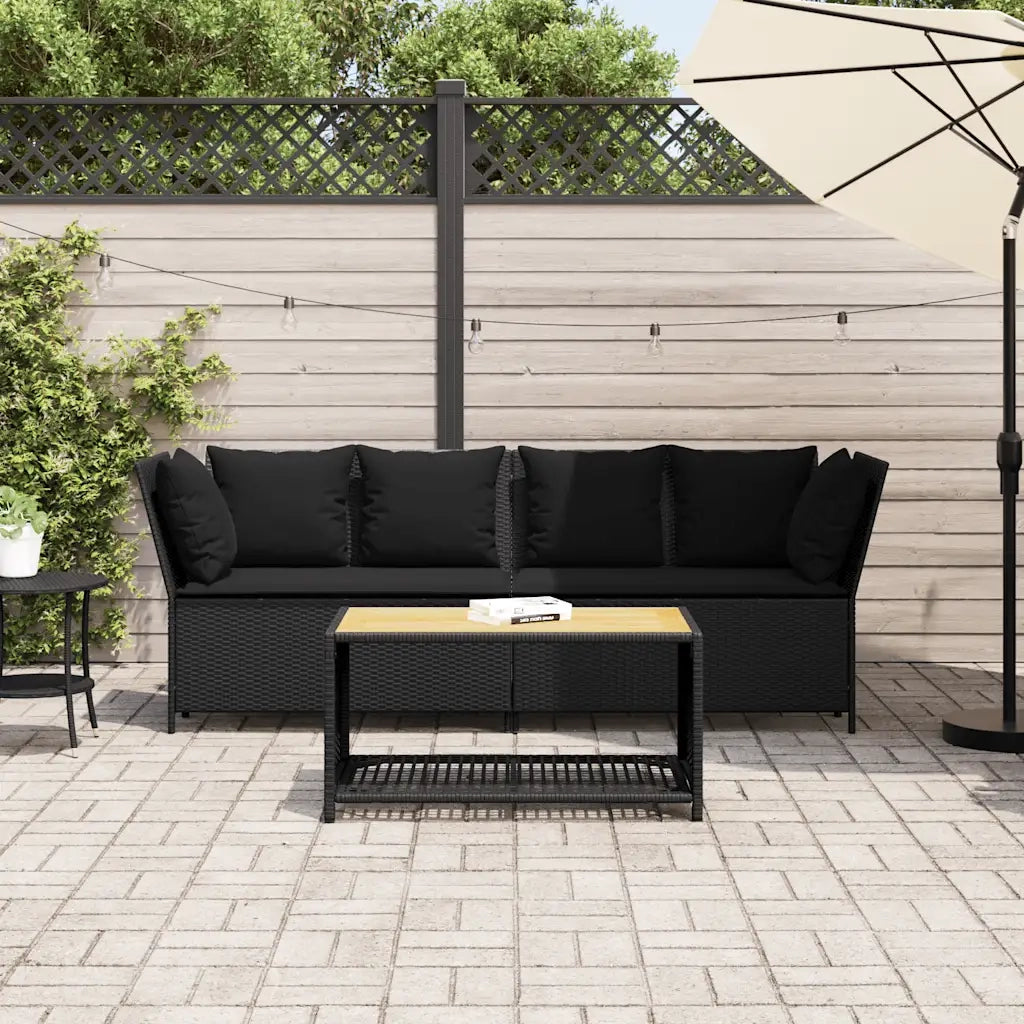 vidaXL Divano da Giardino con Cuscini in Polyrattan Nero