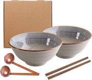 Ricette Ramen in ceramica giapponese - regalo creativo - retro con bastoncini e cucchiai - resistente al microonde - insalata di frutta verdure noodles - 1100 ml (2)