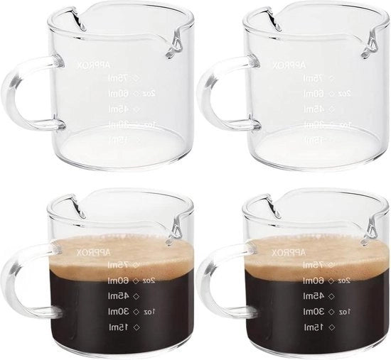 Contenitore per liquidi - Bicchieri termoresistenti piccoli - 4 pezzi bicchieri con spruzzo doppio per caffè 75 ml - Bicchieri per misurare con manico per bicchieri da cocktail - per caffè latte vino succo Contenitore per liquidi