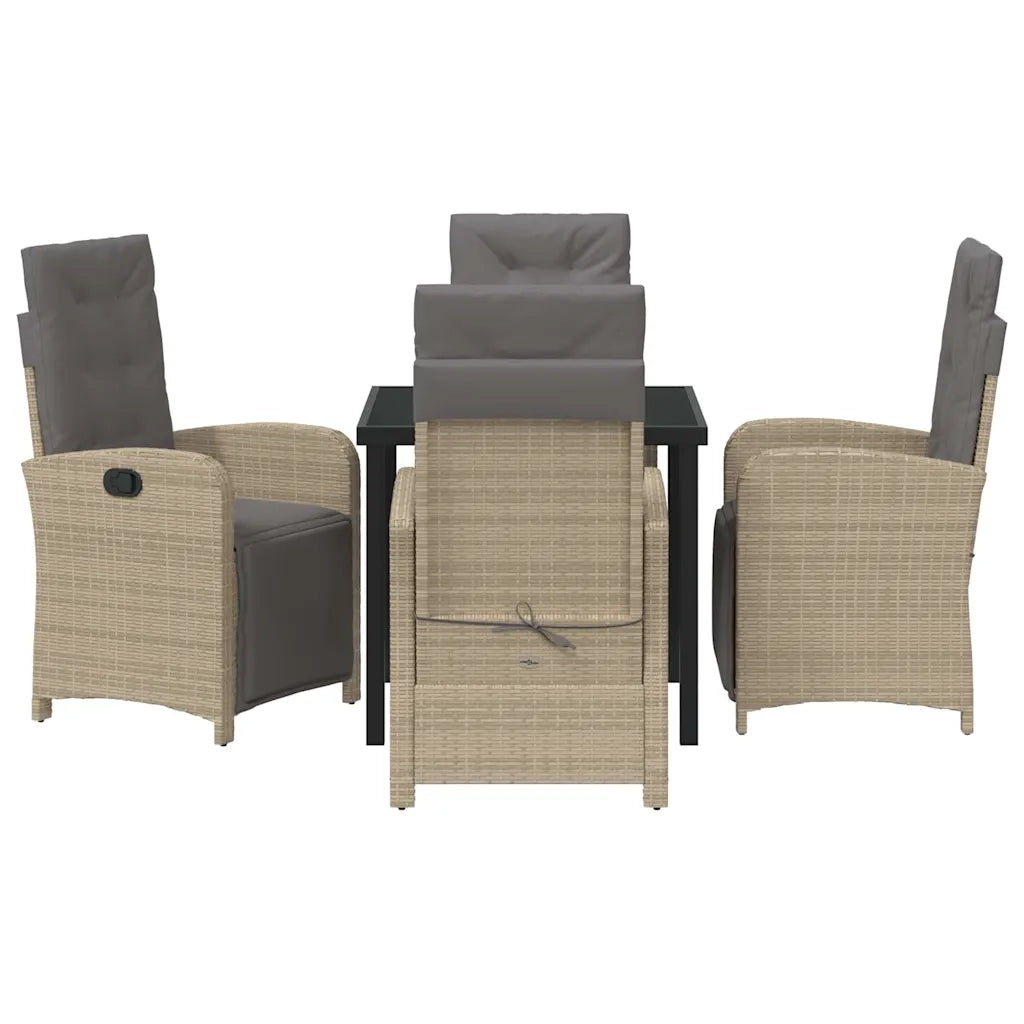 Set da Pranzo per Giardino con cuscino 5 pcs Beige polyrattan 3380338