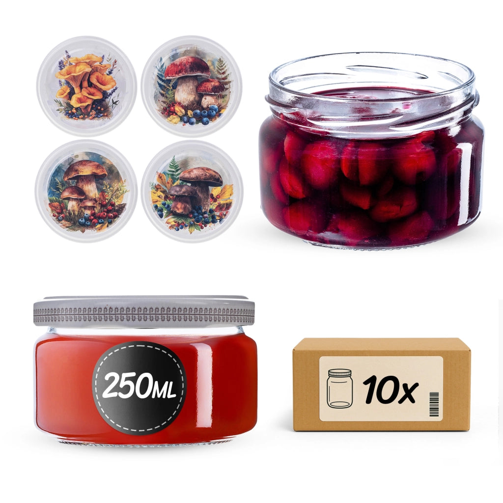 KADAX Denia barattoli per conserve 250ml 10 pezzi 82mm + coperchio "Mix di funghi"