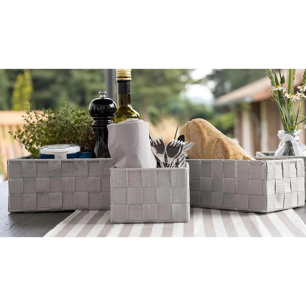 Trade Shop - Set 3pz Scatola Portaoggetti Tessuto Intrecciato Contenitori Grigio Chiaro 79054 -