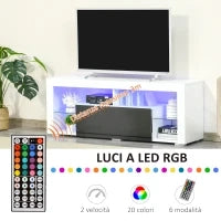 Mobile Porta TV con Luci a LED di 20 Colori e Telecomando per TV fino 55", 140x35x52 cm, Bianco