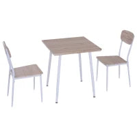 Set da Pranzo 1 Tavolo e 2 Sedie dal Design Salvaspazio in Legno MDF con Struttura in Metallo. 70x70x76cm (tavolo), 39,5x48x88,5cm (sedia)