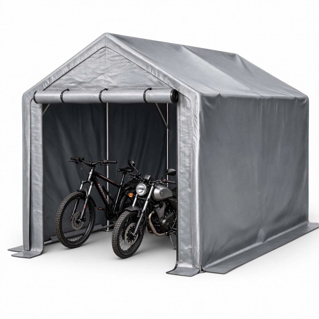 Casetta da giardino per biciclette e attrezzi con porta avvolgibile in metallo grigio scuro 296 × 190 × 200 cm