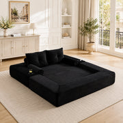 Divano letto multifunzione velluto a coste nero con memory foam, tasche e porta bicchieri