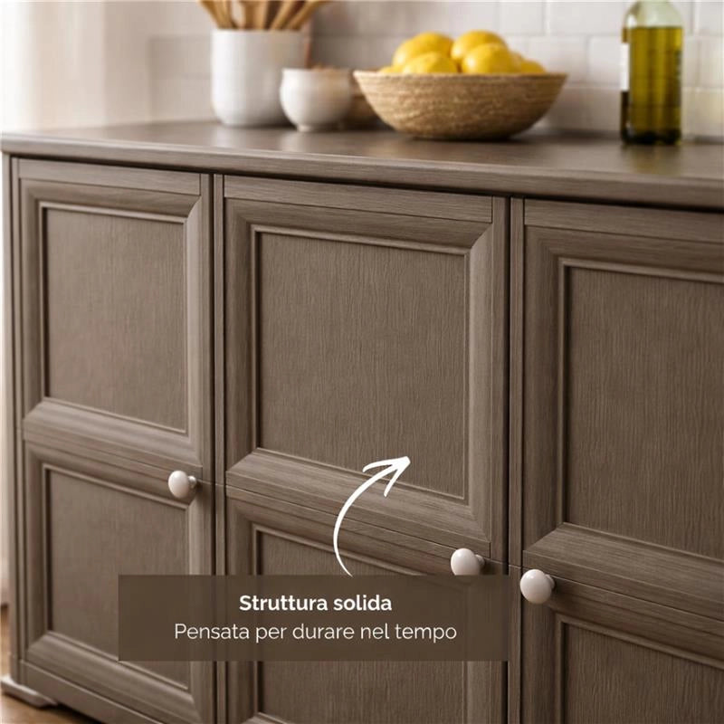 ARMADIO 3 ANTE WENGÉ 118X43X85,5 CM CON PUNTALI E ANTE EFFETTO LEGNO – MOBILE CONTENITORE MULTIUSO PER SALOTTO E BALCONE COPERTO