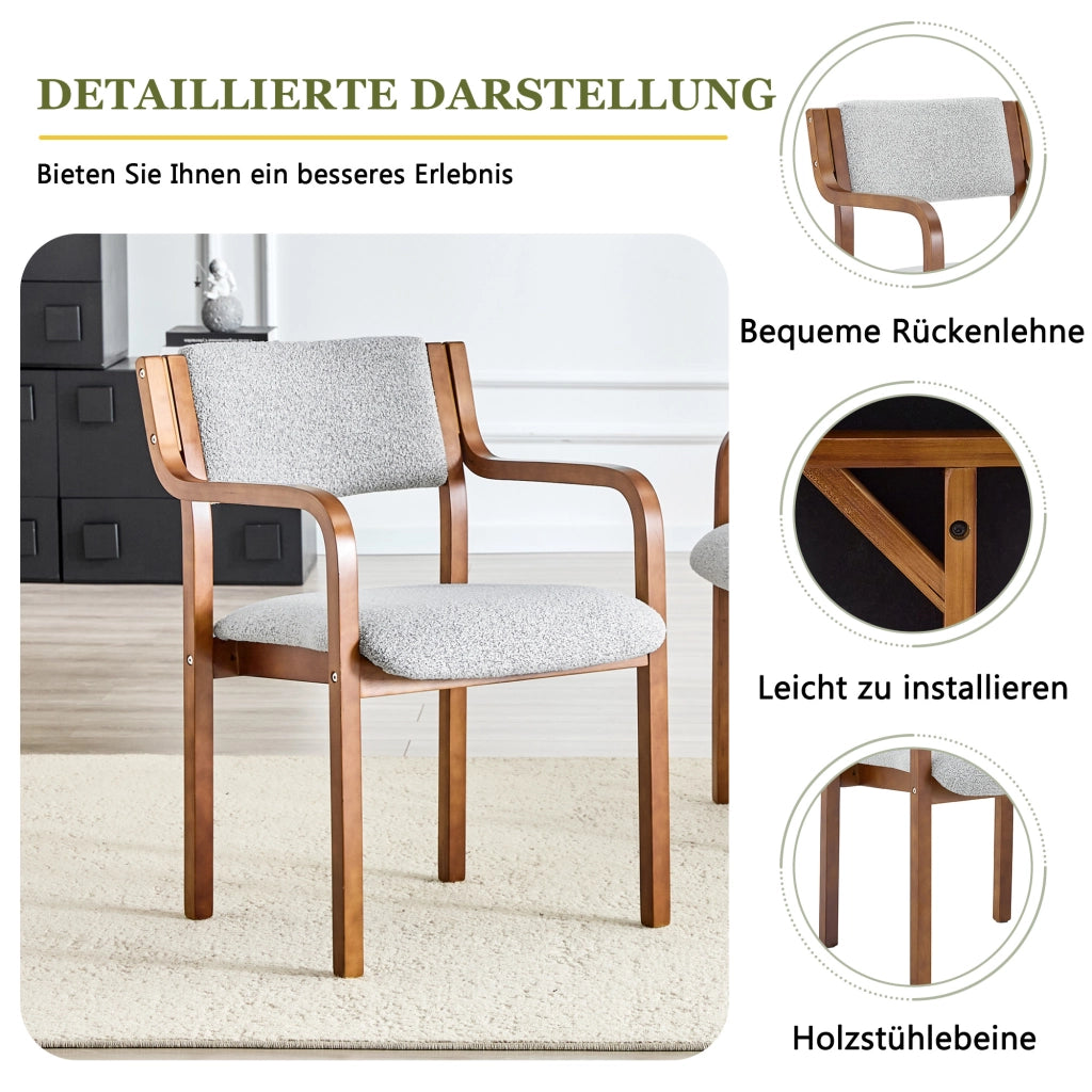 Sedia da Pranzo Set da 2 con Braccioli Design Scandinavo in Legno Curvato Grigio Noce