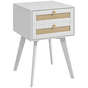 Comodino con 2 Cassetti Stile Cannage ¨C Zephmum ¨C Bianco 40x40x60 cm