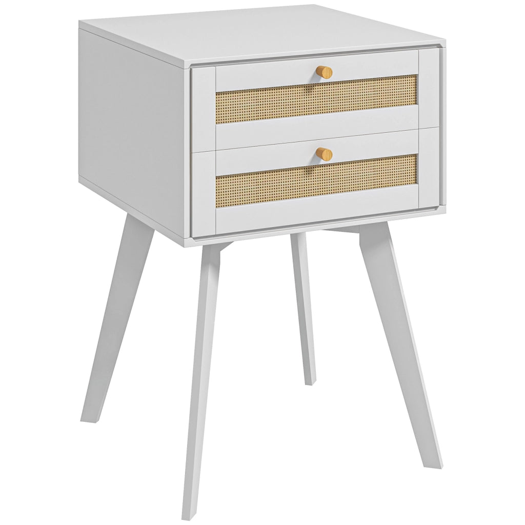 Comodino con 2 Cassetti Stile Cannage ¨C Zephmum ¨C Bianco 40x40x60 cm