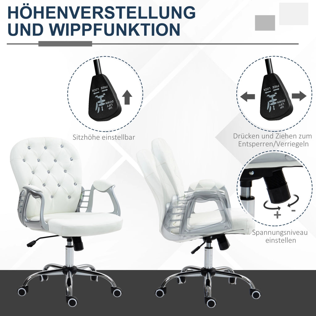 Sedia da ufficio ergonomica per scrivania in similpelle bianca con braccioli e schienale imbottito, design moderno per studio e casa