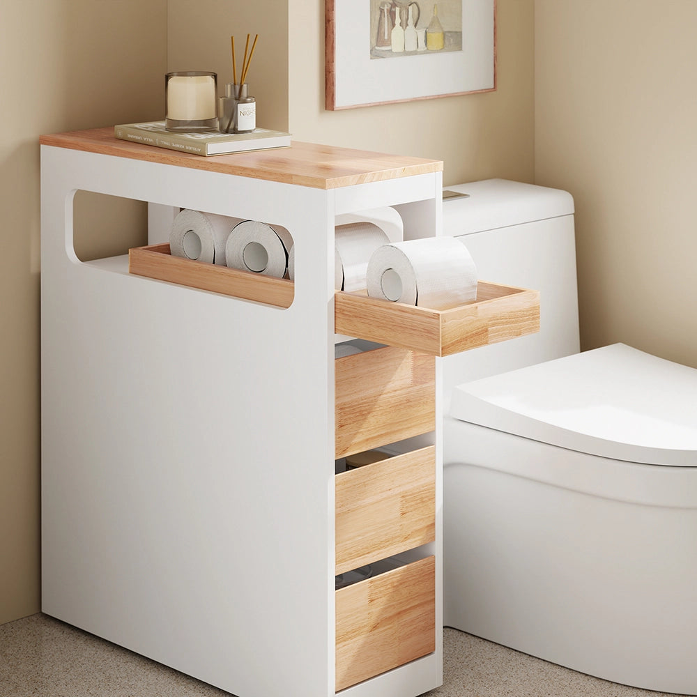 SoBuy | Mobiletto bagno salvaspazio bianco con 4 ruote | Mobile bagno con 3 cassetti | Cassettiera bagno a 2 ripiani | 23.2x65.3x82.0 cm | Capacità di carico 46 kg | BZR54-IV-WN