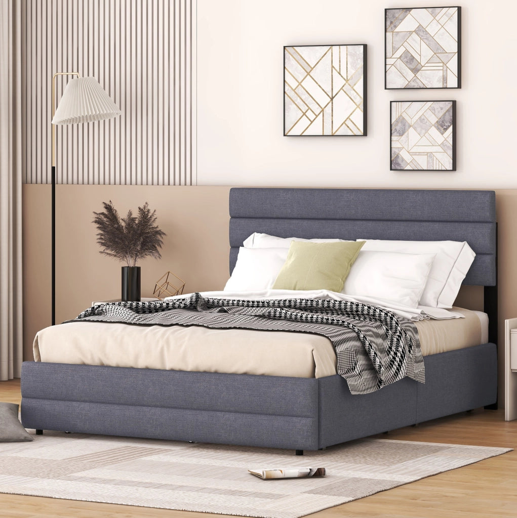 Letto matrimoniale 140x200 cm con letto estraibile e 2 cassetti; grigio