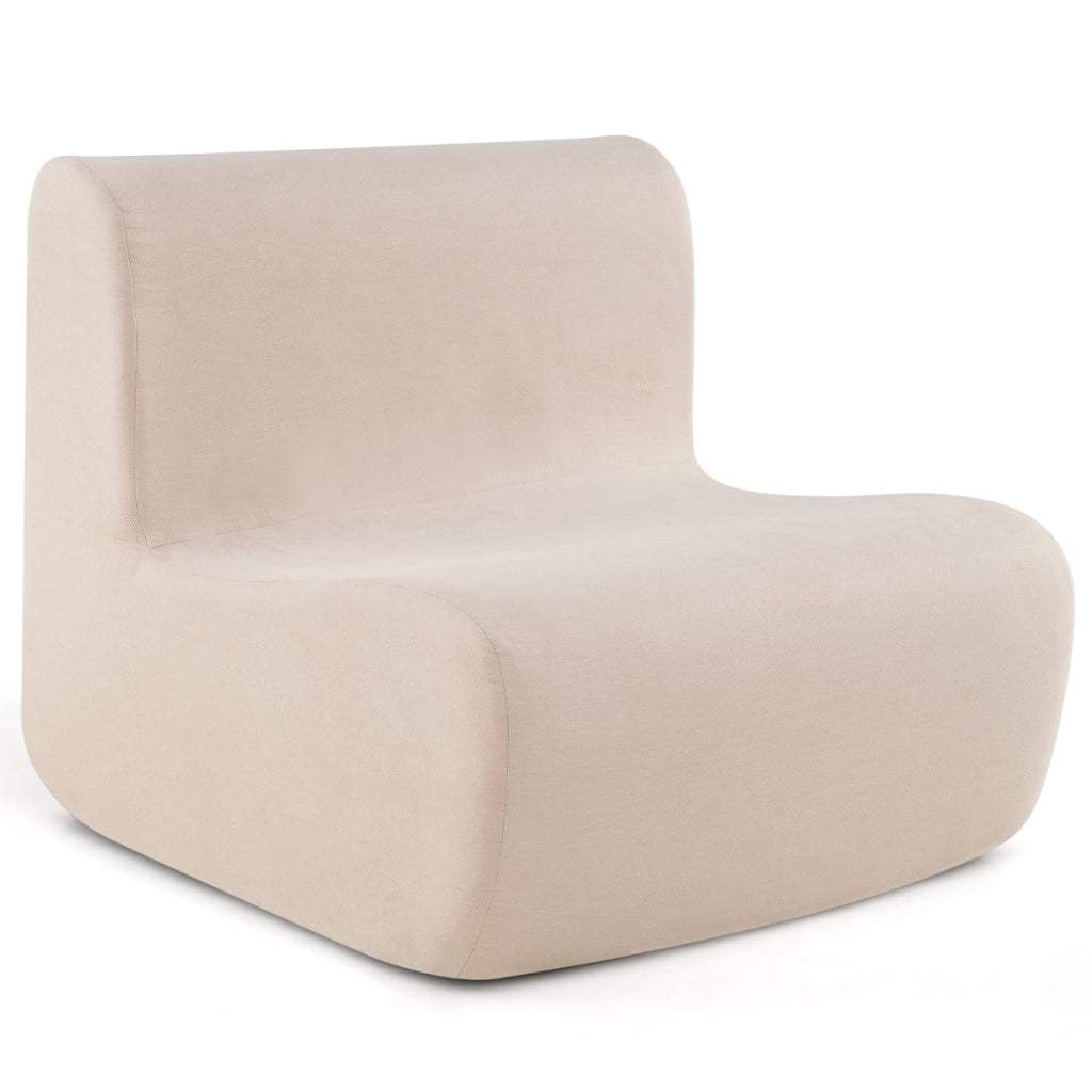 Poltrona sacco divano pigro da pavimento con morbido velluto e supporto ergonomico, Poltrona singola da lettura Beige-Divani da terra
