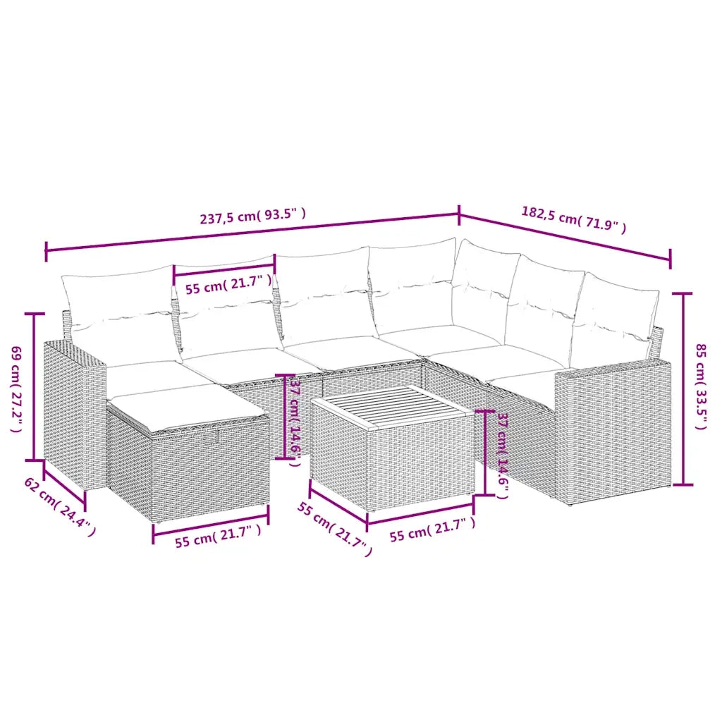 Set Divano da Giardino 8 pz con Cuscini Beige in Polyrattan 3264852
