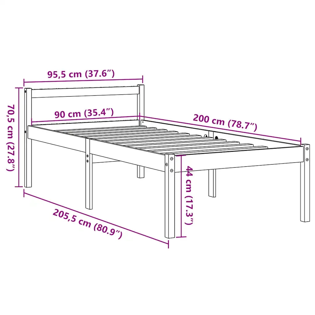 Letto singolo | Letto per adulti | Letto per Anziani Marrone Cera 90x200 cm Legno Massello di Pino