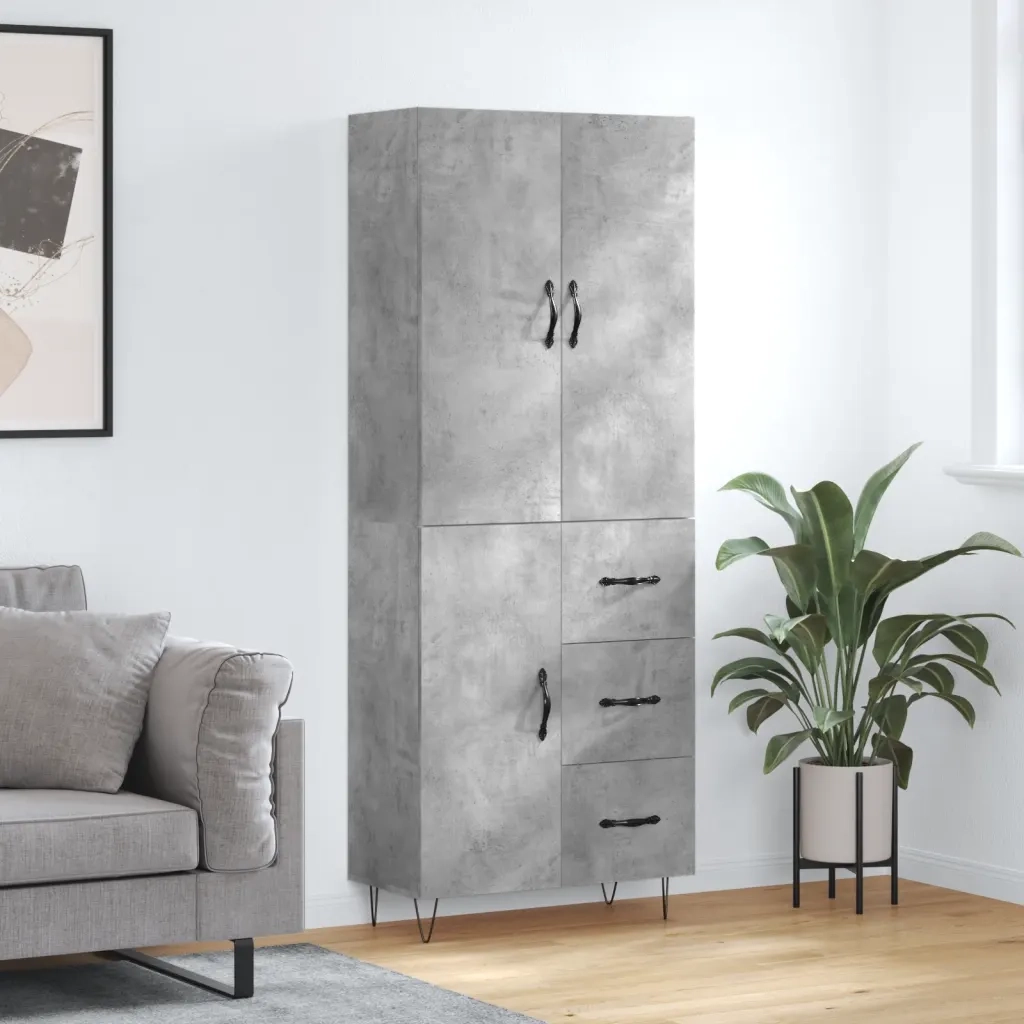 Credenza-Buffet-Armadio da cucina Grigio Cemento 69,5x34x180 cm in Legno Multistrato 847481