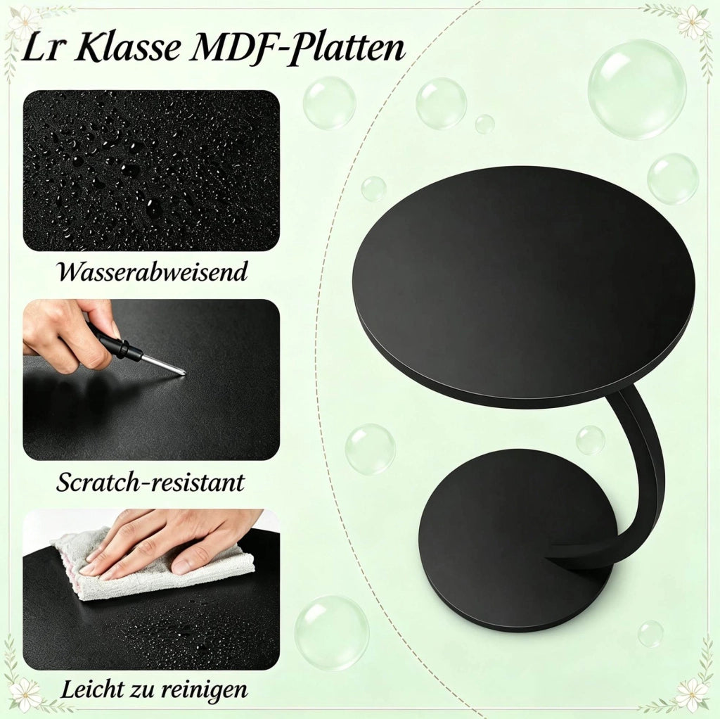 Tavolino laterale a C rotondo 40x64;5 cm in MDF e metallo nero