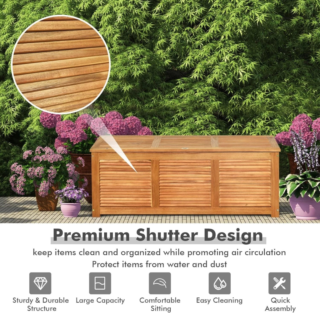 Armadio da Esterno in Legno, Cassapanca Contenitore Interno, Panca Baule Carico di 150 kg, Ideale per Giardino, Patio, Piscina, 120x45x45 cm, Naturale