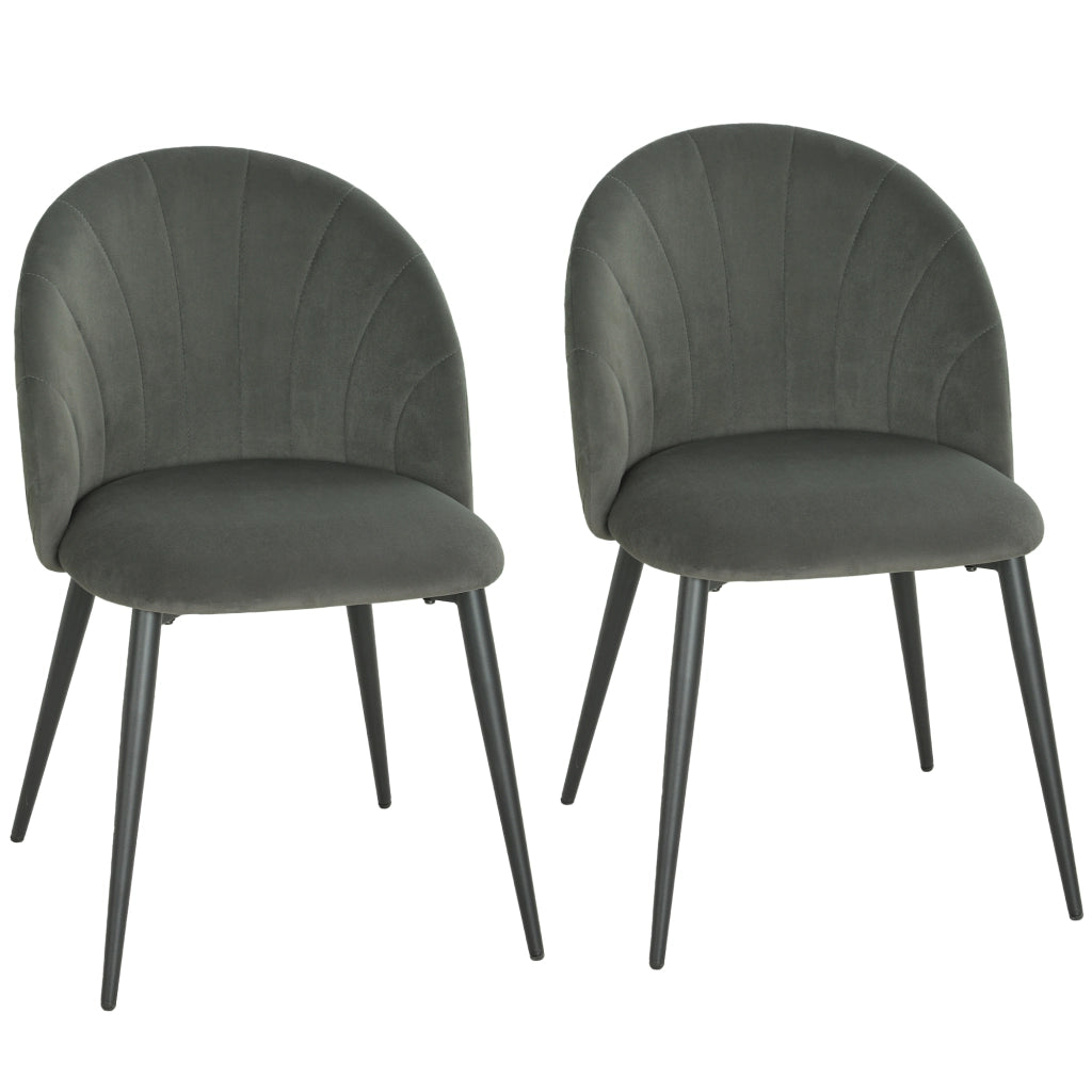 Set 2 Sedie da Pranzo 52x55x79 cm Imbottite con Schienale a Conchiglia in Velluto Grigio