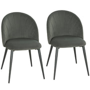 Set 2 Sedie da Pranzo 52x55x79 cm Imbottite con Schienale a Conchiglia in Velluto Grigio