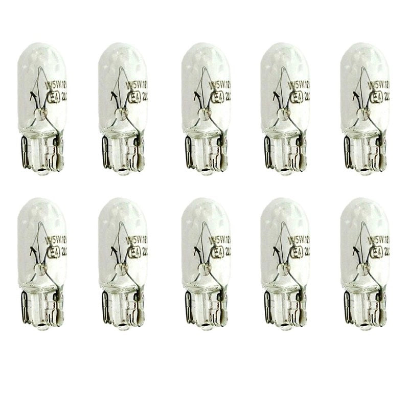 10 Lampade Alogene T10 W5W 12V 5W Tutto Vetro W2,1x9,5d per Auto Interni Targa