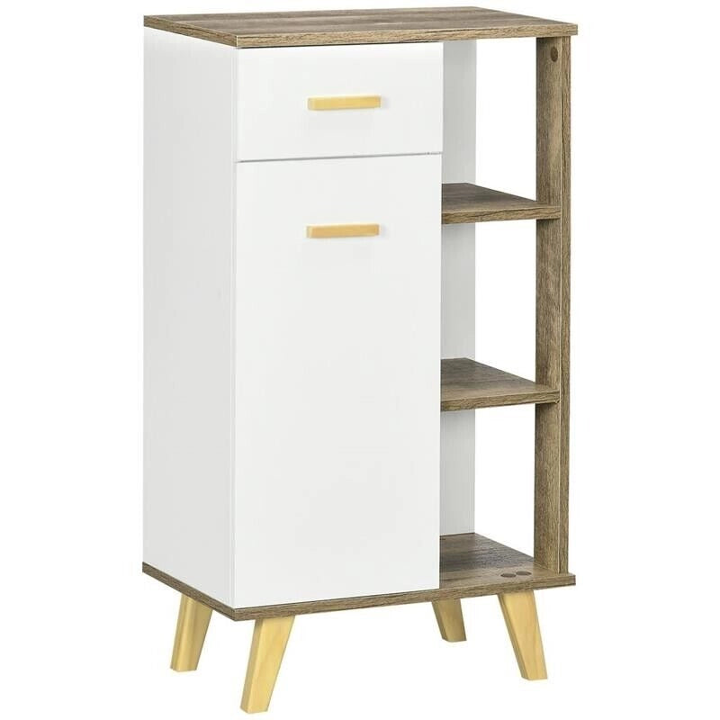MOBILE BAGNO MODERNO CON CASSETTO E RIPIANI IN LEGNO 50X30X89CM BIANCO