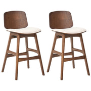 Set di 2 sgabelli da bar in tessuto beige chiaro senza braccioli stile scandinavo struttura in legno di gomma marrone zona pranzo