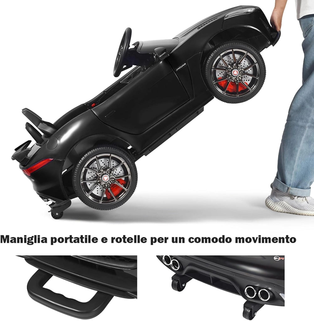 Jaguar Auto Elettrico 12 V per Bambini, Macchina Elettrica con Telecomando, con Luci Musica Storia, Avvio Lento, Velocità 3-5 km/h (Nero)