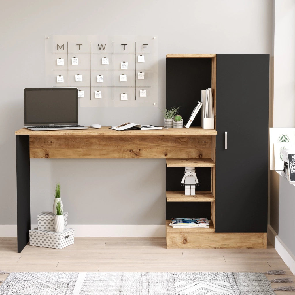 Scrivania in legno "CT2" - 152 x 40 x 120 cm - Pino Atlantico Nero