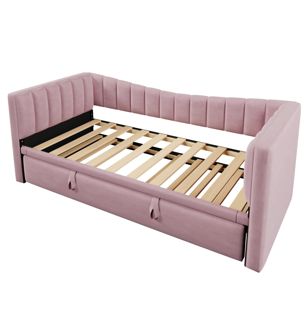 Divano letto 90x200 cm (180x200 cm) con letto estraibile in velluto rosa