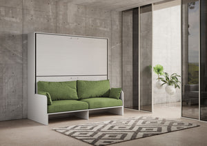 Letto Doppio A Scomparsa Kando Con Divano Bianco Frassino e Verde