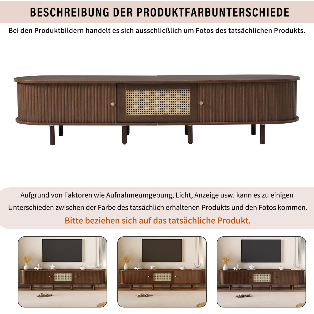 MOBILE TV Ovale 180x40x40 cm in MDF Noce Scuro con dettagli effetto rattan