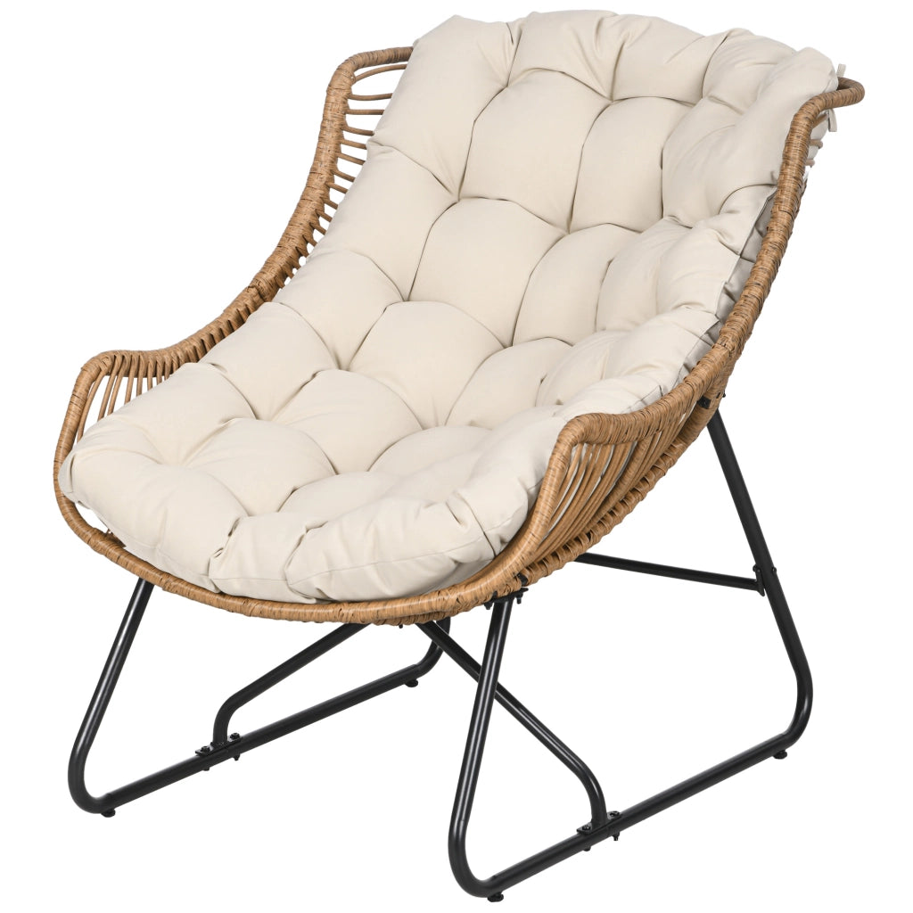 Poltrona da Giardino in Polyrattan ¨C zephmum ¨C 75x101x90 cm, Naturale/Khaki/Nero