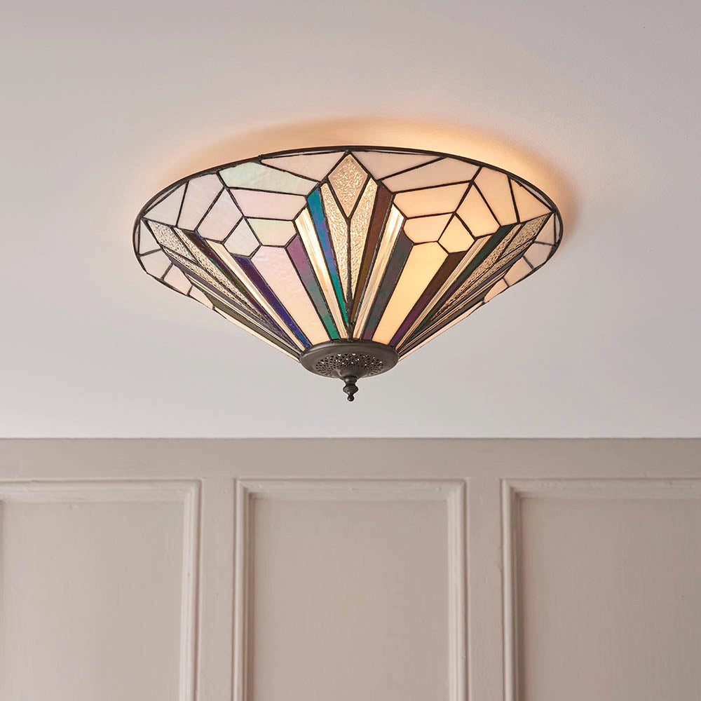 Plafoniera Tiffany Astoria vetro rotonda conica 2xE27