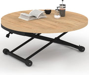 Tavolino allungabile a un tavolo da pranzo rotondo ALTURA piano in effetto faggio base nero design industriale
