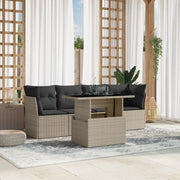Set Divano da Giardino 5pz con Cuscini Grigio Chiaro Polyrattan
