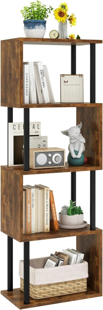 Libreria Scaffale a 5 Livelli, S, Libreria Verticale Stile Moderno, Scaffali Espositivi in Metallo per Soggiorno, Camera Da Letto, Ufficio, Marrone Rustico WBC015H