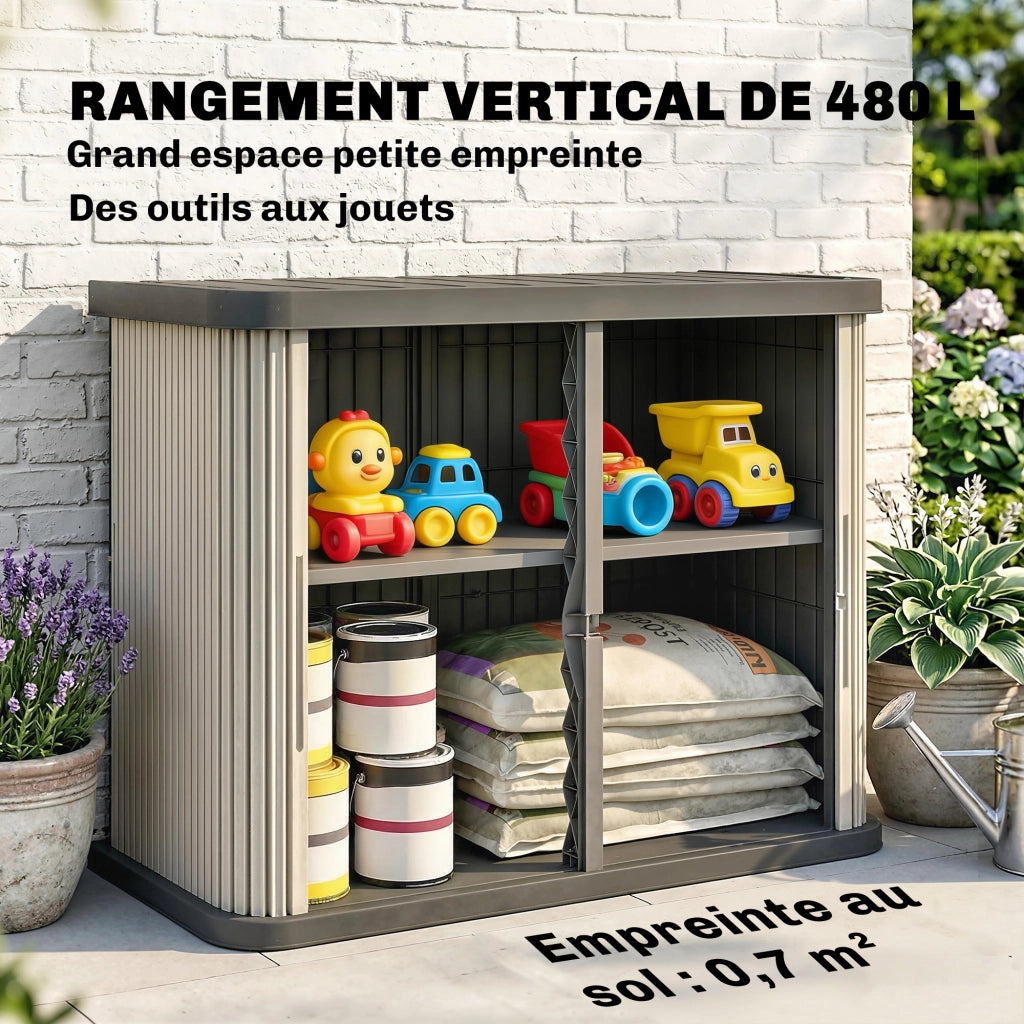 Coffre da Giardino 480 L con Porte a Scorrimento ¨C zephmum ¨C Marron Chiaro 120,5x59,5x92cm