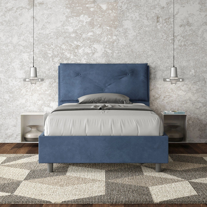 Letto imbottito Piazza e mezzo 110x200 cm Large - Senza rete,Microfibra,Blu