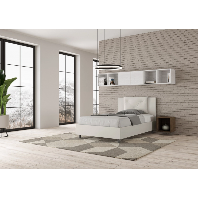 Letto imbottito 1 piazza e mezza 120x200 cm Appia - Bianco,Similpelle,Con rete